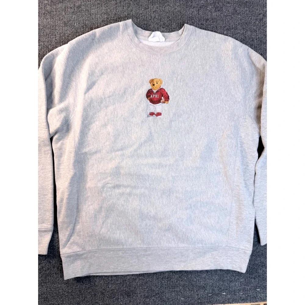 Independent Trading Co XL Gray Alpha Phi Football Bear Crewneck Sweatshirt IND50